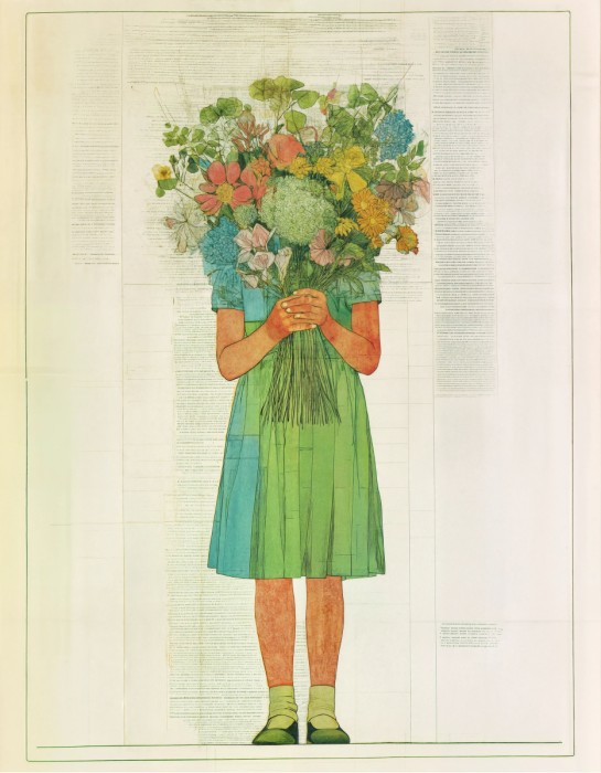 ילדה עם זר פרחים