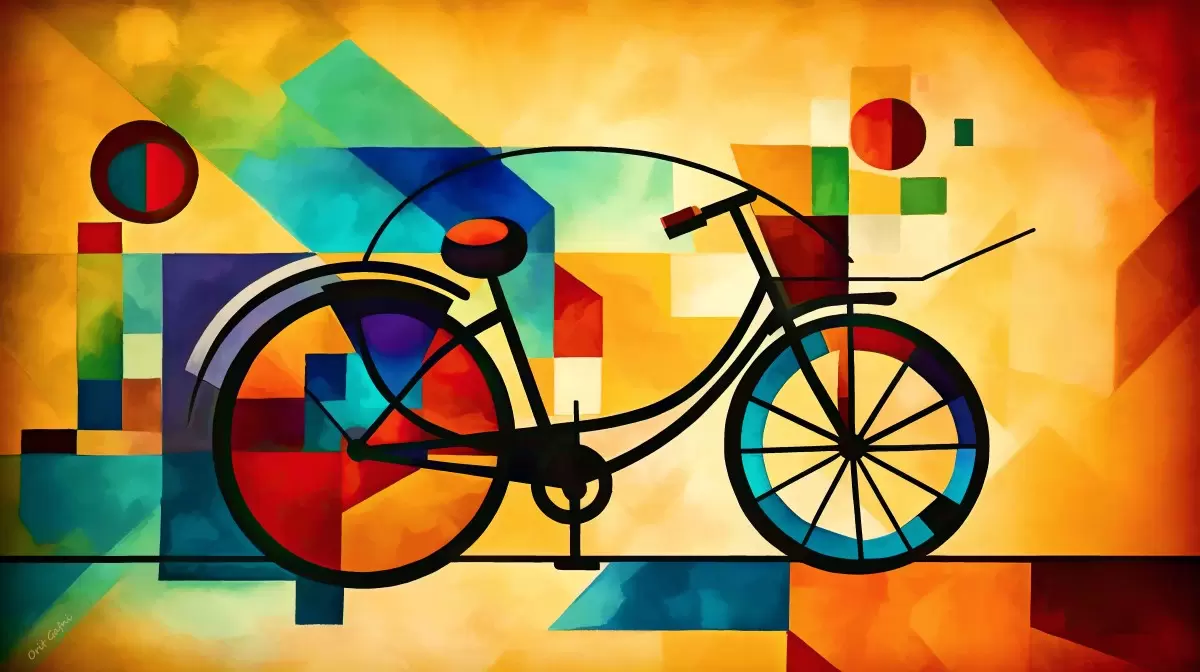 אופניים בעידן המודרני - אורית גפני - תמונות צבעוניות לסלון אבסטרקט רקעים צורות תבניות מופשטות  - מק''ט: 446654