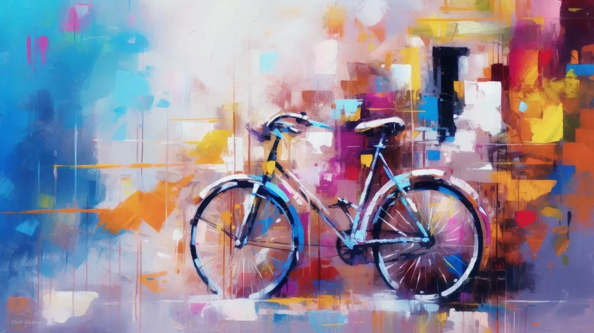 אופניים בגרפיטי - אורית גפני - תמונות אורבניות לסלון אבסטרקט מודרני  - מק''ט: 446657