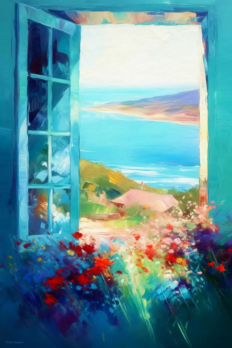 חלון מול הים II - אורית גפני - תמונות ים ושמים לסלון תמונות נוף וטבע עם בינה מלאכותית  - מק''ט: 449558