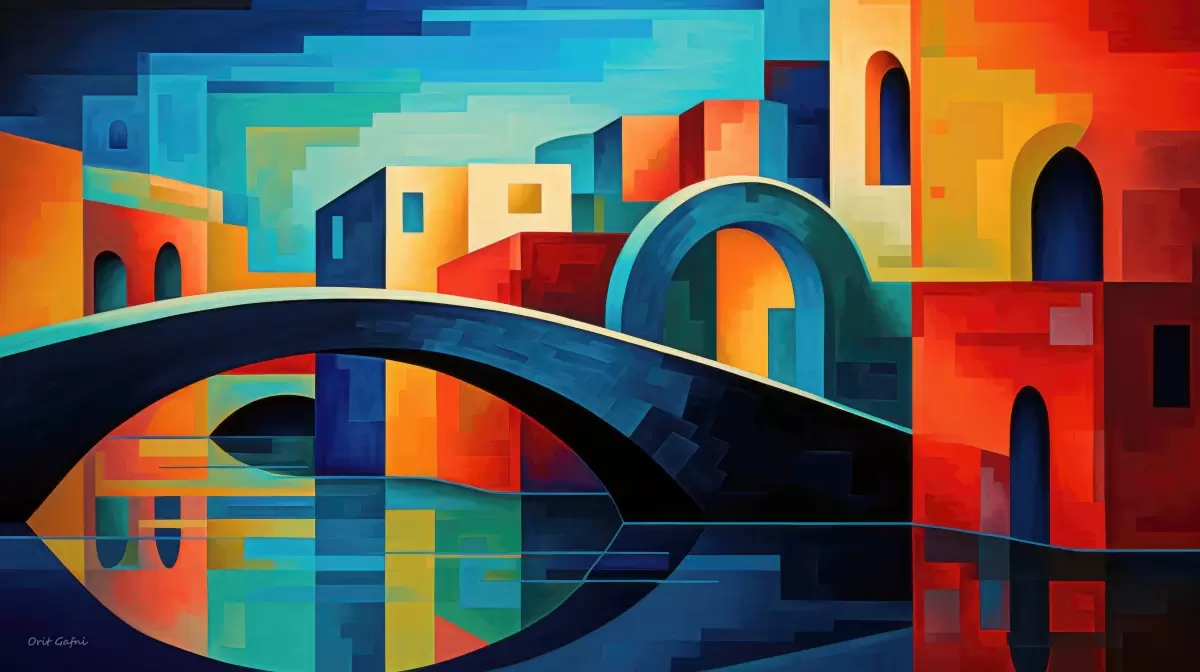 גשרים על המים - אורית גפני - תמונות צבעוניות לסלון  - מק''ט: 458595