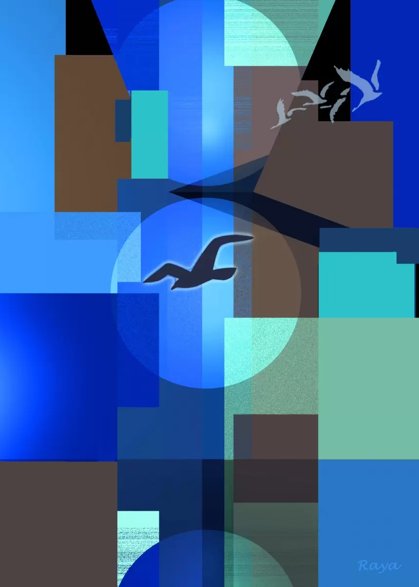 משחק בכחולים - רעיה גרינברג - אבסטרקט רקעים צורות תבניות מופשטות סטים בסגנון גיאומטרי  - מק''ט: 436812