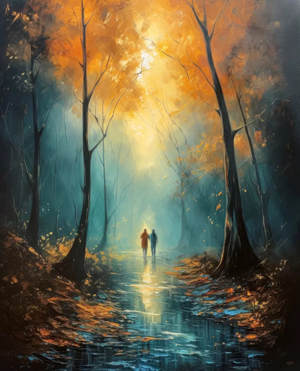 הליכה ביער - יניב גרינברג - תמונות רומנטיות לחדר שינה תמונות נוף וטבע עם בינה מלאכותית  - מק''ט: 443613