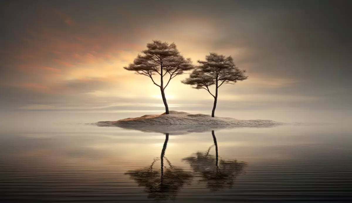 עצים בשקיעה - יניב גרינברג - תמונות רומנטיות לחדר שינה תמונות נוף וטבע עם בינה מלאכותית  - מק''ט: 458820