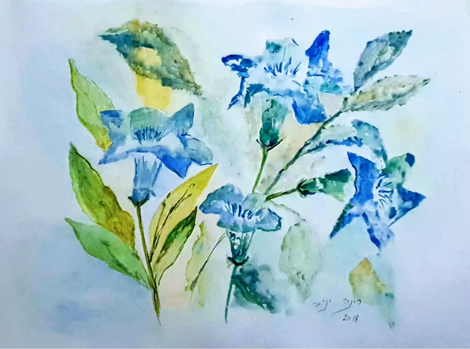פרחים בכחול - רינה יניב - תמונות לחדר כביסה צבעי מים  - מק''ט: 327826