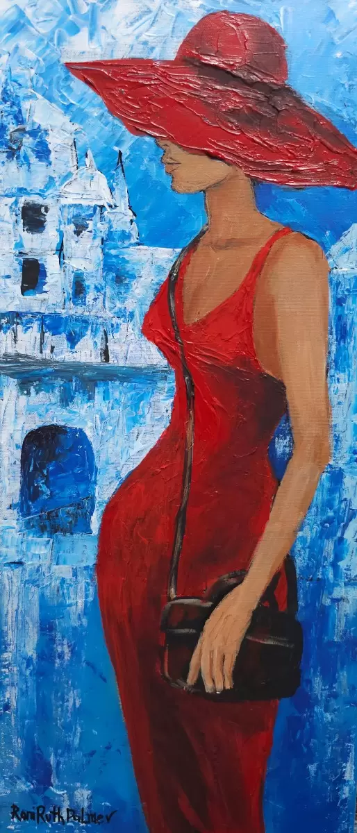 אישה באדום - רוני רות פלמר - חדר שינה בסגנון אופנה וסטייל ציורי שמן  - מק''ט: 459025