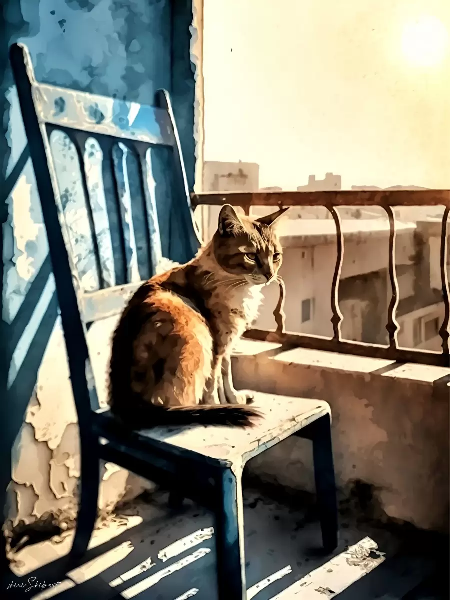 חתול משקיף - שירי שילה - תמונות אורבניות עם בינה מלאכותית  - מק''ט: 444839