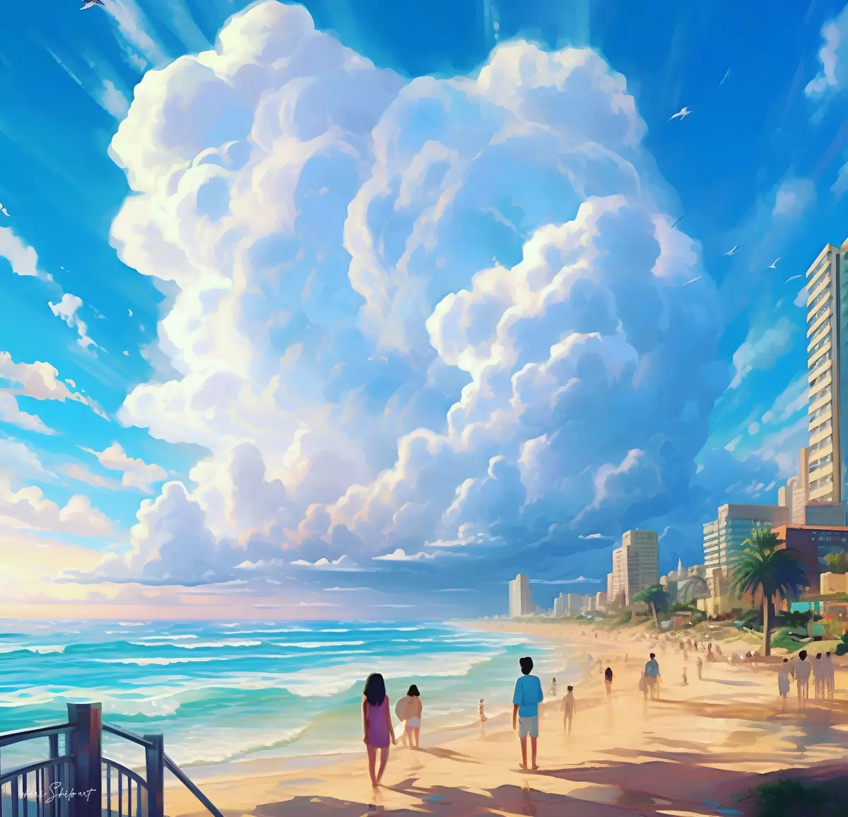 ענני תל אביב - שירי שילה - תמונות ים ושמים לסלון אנשים ודמויות עם בינה מלאכותית  - מק''ט: 446268