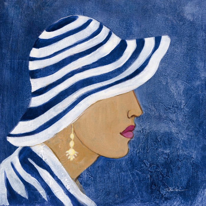 אישה עם כובע כחול לבן - I