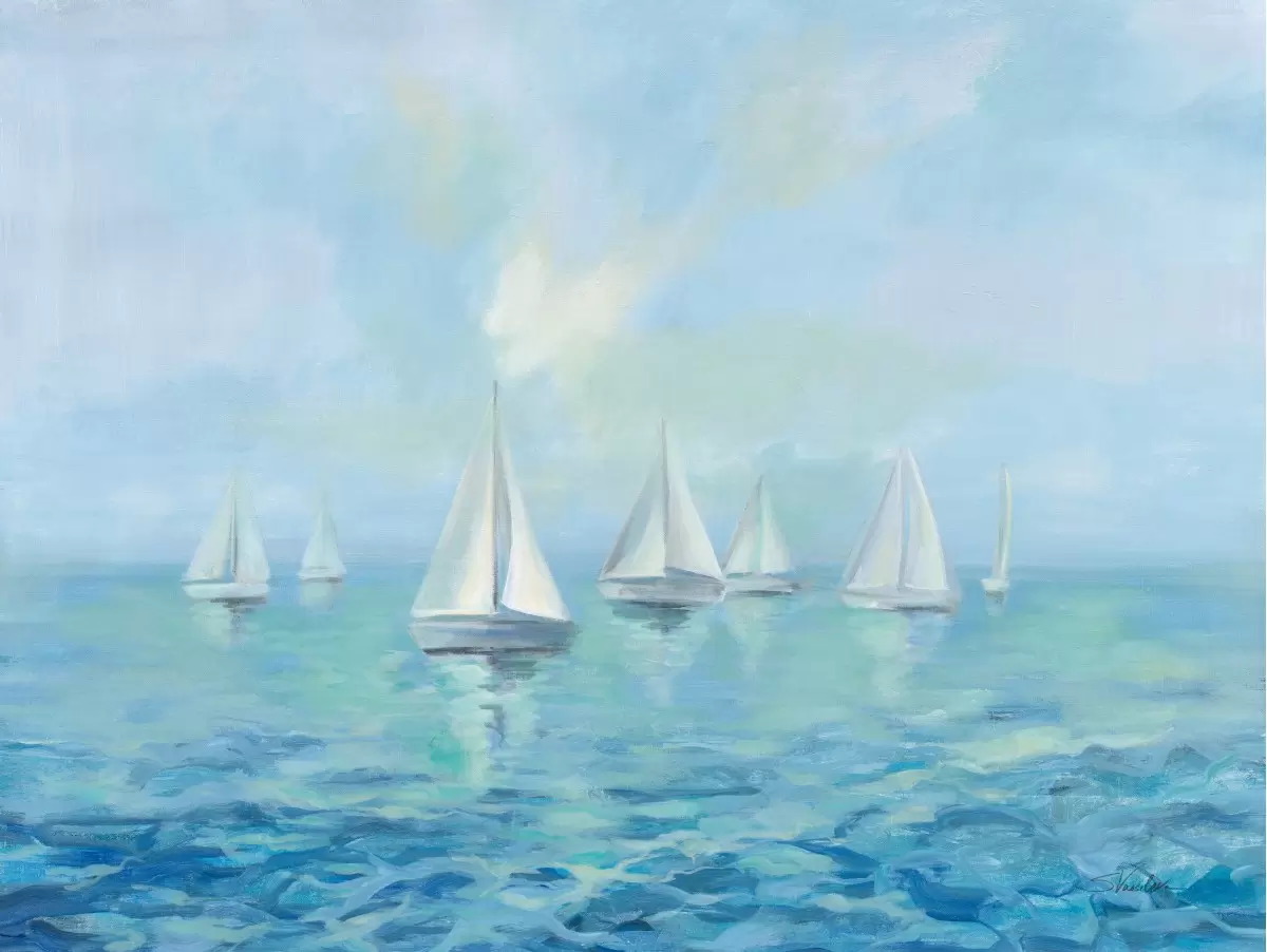 ים סירות לבן כחול - Silvia Vassileva - תמונות לסלון רגוע ונעים נוף וטבע מופשט  - מק''ט: 385447