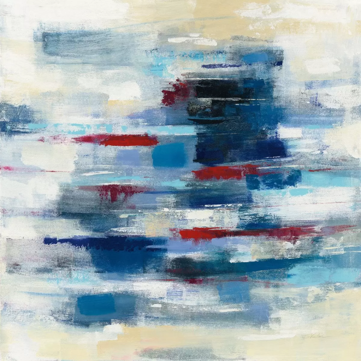 מפרשית כחולה - Silvia Vassileva - תמונות ים ושמים לסלון אבסטרקט בצבעי מים  - מק''ט: 385497