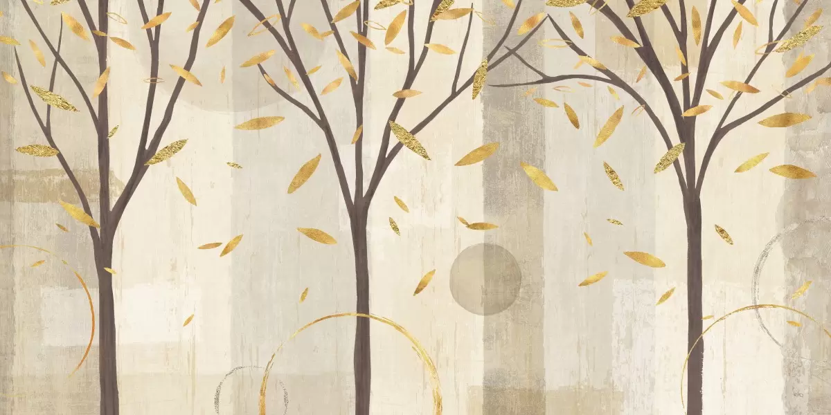 יער בצבעי מים זהב – Veronique Charron | תמונה לסלון בסגנון מודרני