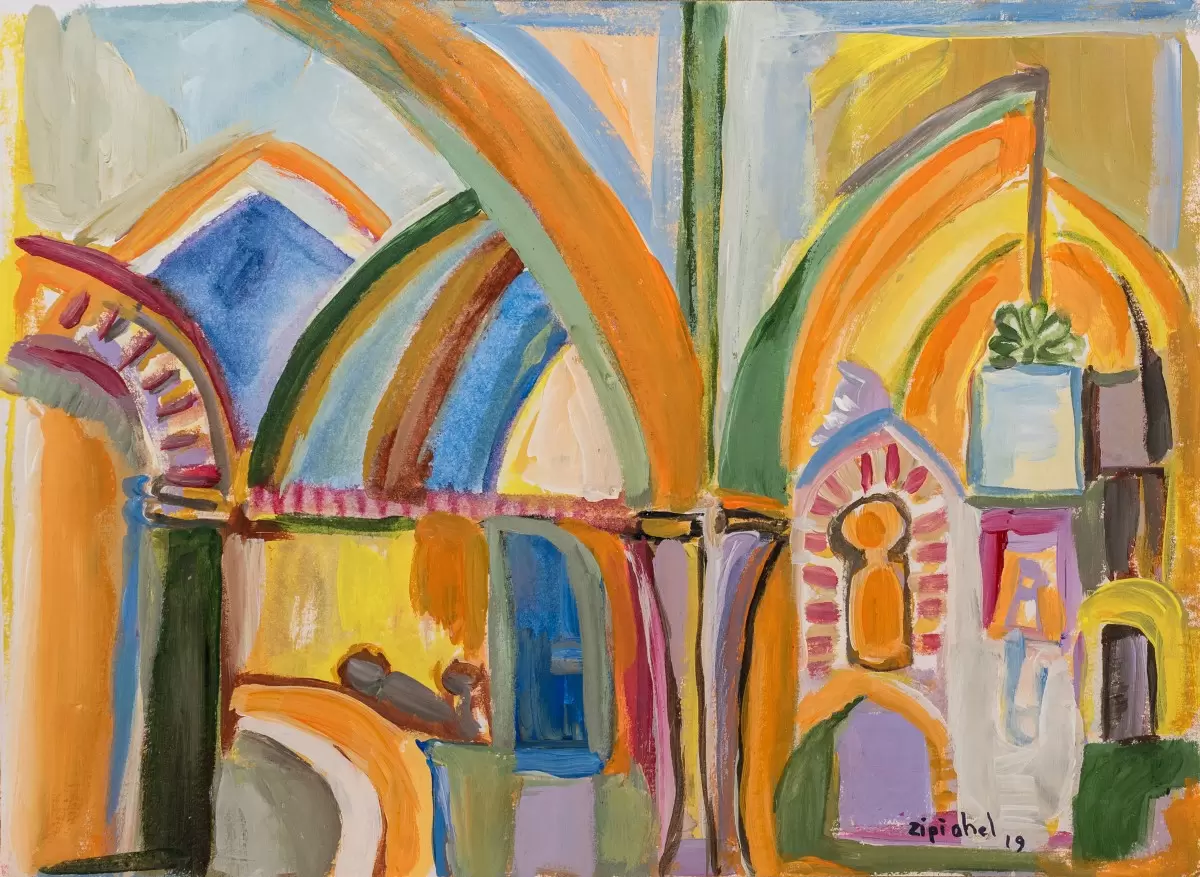 רחוב צבעוני - ציפי אהל - תמונות צבעוניות לסלון ציורי שמן  - מק''ט: 338264