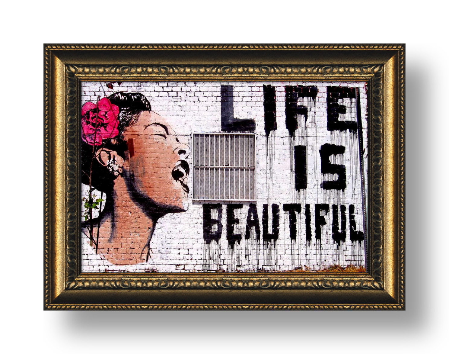 Life Is Beautiful by Banksy Framed canvas Wall art giclee HD oil