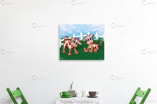 פרות חמודות בשדה ירוק - חנן אביסף - תמונות לחדרי ילדים קומיקס  - מק''ט: 304674