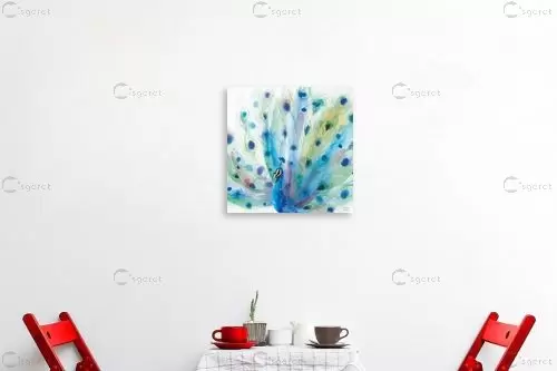 טווס בצבעי מים - Dina June - תמונות לסלון רגוע ונעים אבסטרקט רקעים צורות תבניות מופשטות  - מק''ט: 387136