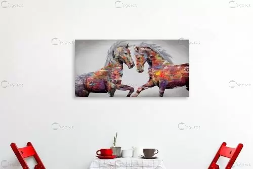 זוג סוסים דוהרים בצבע מודרני - Artpicked - תמונות נורדיות ציורי שמן תמונות מודרניות 2023  - מק''ט: 440809