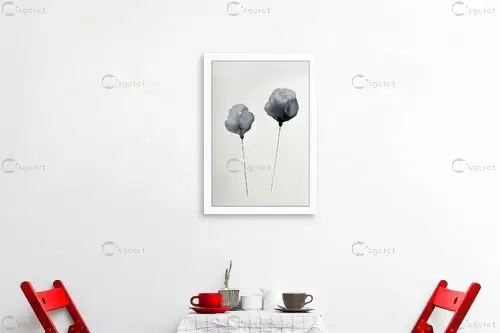 פרחים אפור - נעמי עיצובים - תמונות לחדר כביסה אבסטרקט בצבעי מים סטים בסגנון מודרני  - מק''ט: 441223