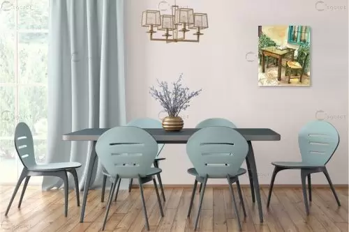 שולחן, כסאות ועיתון - חיה וייט - צבעי מים  - מק''ט: 213228