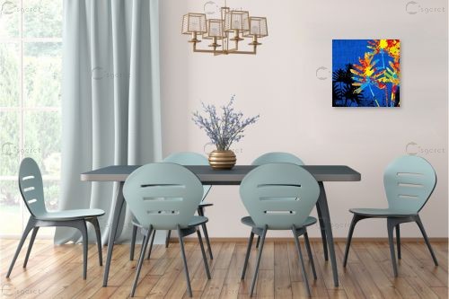 עלים על כחול - רוזה לשצ'ינסקי - תמונות לסלון מודרני אבסטרקט פרחוני ובוטני  - מק''ט: 279301