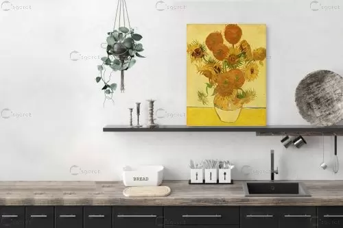החמניות - Vase with Sunflowers - וינסנט ואן גוך - תמונות למטבח כפרי סגנון אימפרסיוניסטי  - מק''ט: 115482