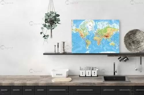 מפת עולם יבשות פיזית - מפות העולם -  - מק''ט: 198956