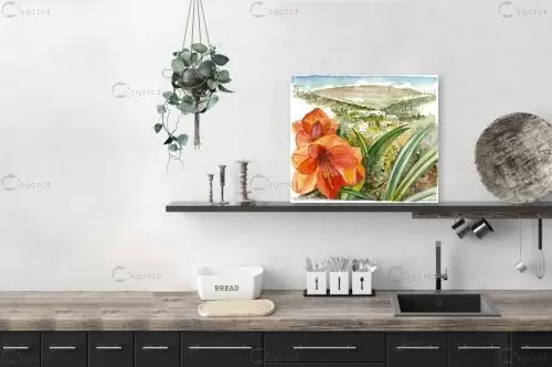 פרח אמרילוס ונוף - חיה וייט - צבעי מים  - מק''ט: 214012