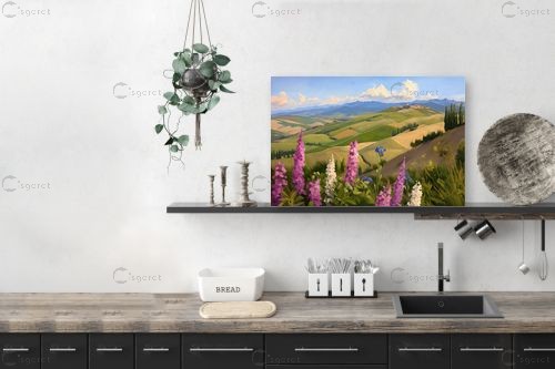 תורמוסים והרי הגליל – גנה ליטמן | תמונה לקיר בסגנון כפרי