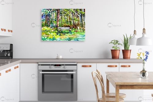 ספסל ביער – חיה וייט | תמונה לקיר בסגנון כפרי