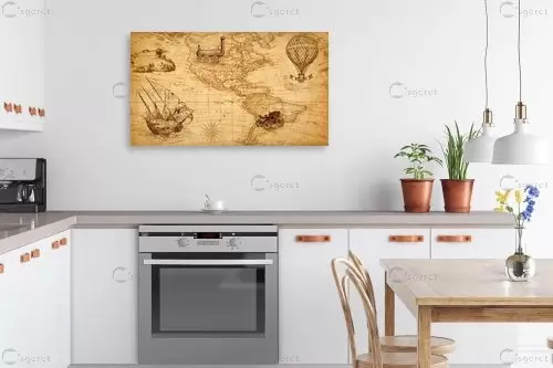 מפת עולם רטרו - מפות העולם - תמונות וינטג' לסלון אלמנטים מהים  - מק''ט: 333004