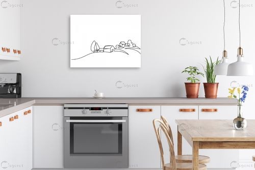 נוף כפרי ציור בקו – Artpicked Modern | תמונה לקיר בסגנון מודרני