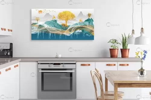 פילים על נהר קסום מודרני בזהב – Artpicked | תמונה לקיר בסגנון סוריאליס