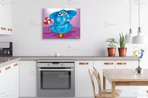 פיל כחול על כדור - חנן אביסף - תמונות לחדרי תינוקות קומיקס  - מק''ט: 53165