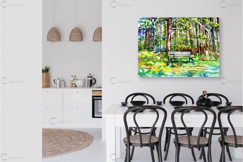 ספסל ביער – חיה וייט | תמונה לקיר בסגנון כפרי