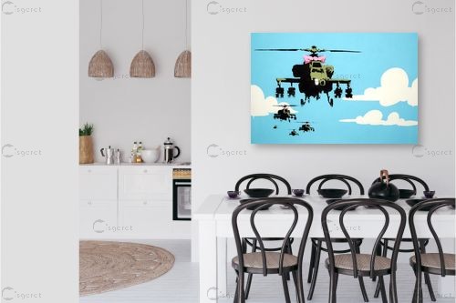 Apache Helicopter  - בנקסי - אומנות רחוב גרפיטי ציורי קיר  - מק''ט: 329794