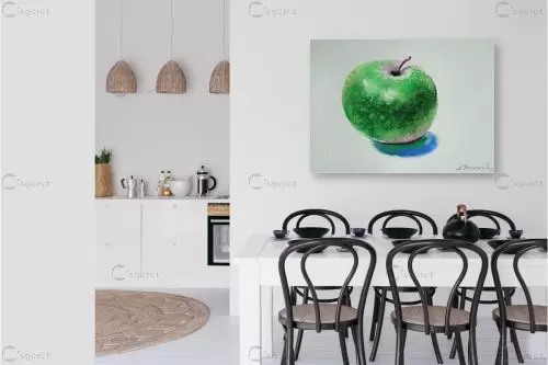 תפוח עץ ירוק - נטליה ברברניק - תמונות למטבח כפרי צבעי מים  - מק''ט: 330605