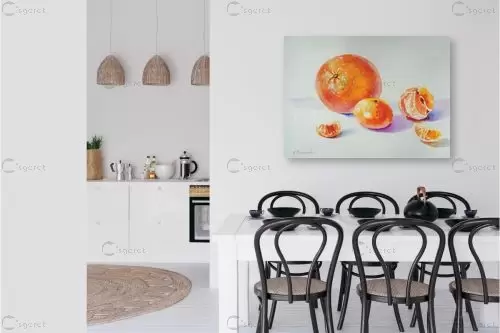 תפוז ומנדרינות - נטליה ברברניק - תמונות למטבח כפרי צבעי מים  - מק''ט: 330619
