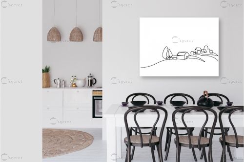 נוף כפרי ציור בקו – Artpicked Modern | תמונה לקיר בסגנון מודרני