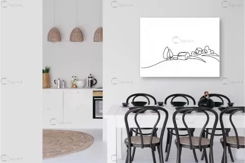 נוף כפרי ציור בקו – Artpicked Modern | תמונה לקיר בסגנון מודרני