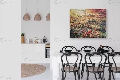 פרחים אדומים בשדות זהובים – נטליה ברברניק לימיטד | תמונה לקיר בסגנון כ