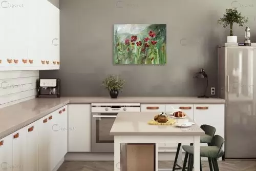 פריחה עדינה באדום – רחל אלון | תמונה לקיר בסגנון כפרי