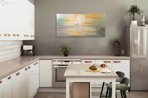 נוף עם ארבעה עגורים – דיאנה שדה | תמונה לקיר בסגנון כפרי