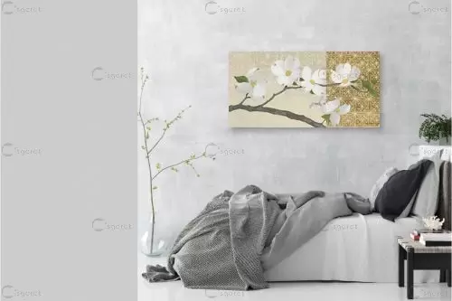 פריחה סינית בלבן וזהוב – Kathrine Lovell | תמונה לקיר בסגנון מודרני