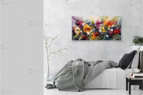 פרחים אבסטרקטים - יובל אמיר - תמונות צבעוניות לסלון אבסטרקט פרחוני ובוטני תמונות בחלקים  - מק''ט: 443646