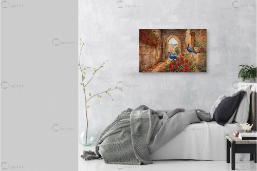 זוג יונים – חבצלת רוסבי | תמונה לקיר בסגנון כפרי