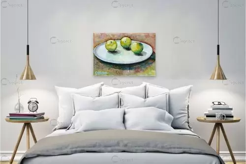 3 שזיפים על צלחת – חיה וייט | תמונה לקיר בסגנון מודרני