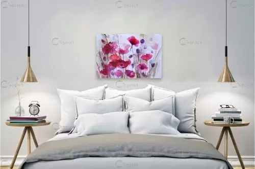 פריחה ורודה - נטליה ברברניק - תמונות רומנטיות לחדר שינה אבסטרקט בצבעי מים  - מק''ט: 330404