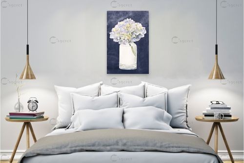 זר פרחים בצנצנת - James Wiens - חדר שינה כחול עמוק  - מק''ט: 390950