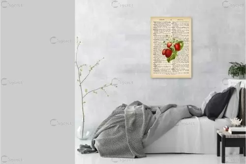 תותים רטרו על טקסט - Artpicked - תמונות למטבח כפרי פרחים בסגנון רטרו  - מק''ט: 330258