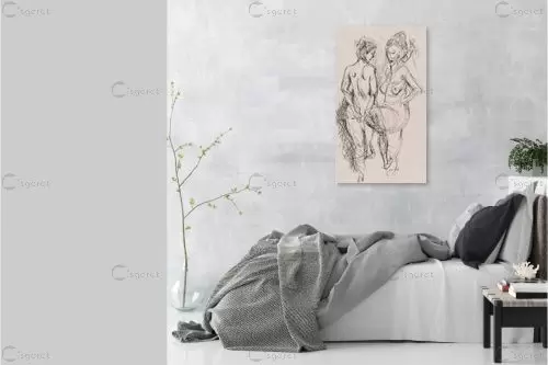 מודל בסטודיו - ציפי אהל - תמונות רומנטיות לחדר שינה איור רישום בשחור ולבן  - מק''ט: 337698